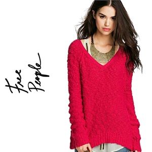 Free People Hot Pink Songbird Oversized Sweater